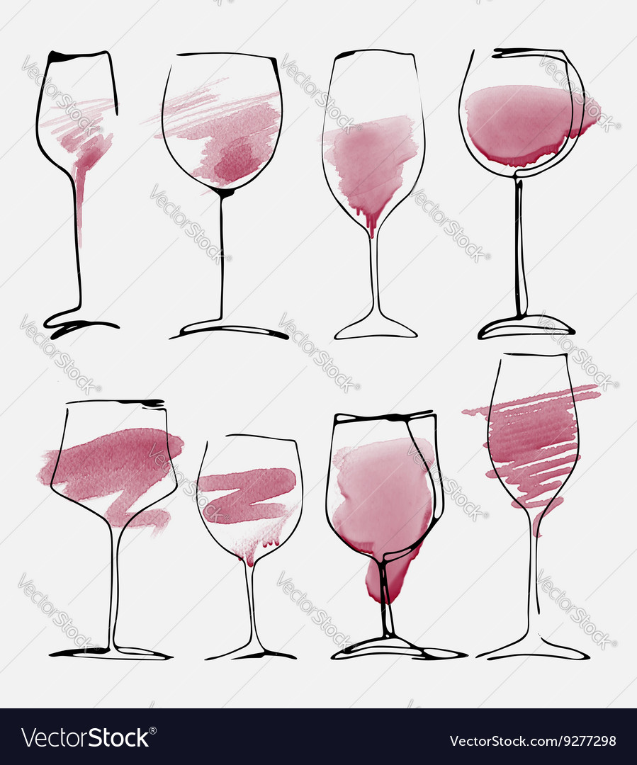 Wine Glass Set Collection Sketched Watercolor Vector Image