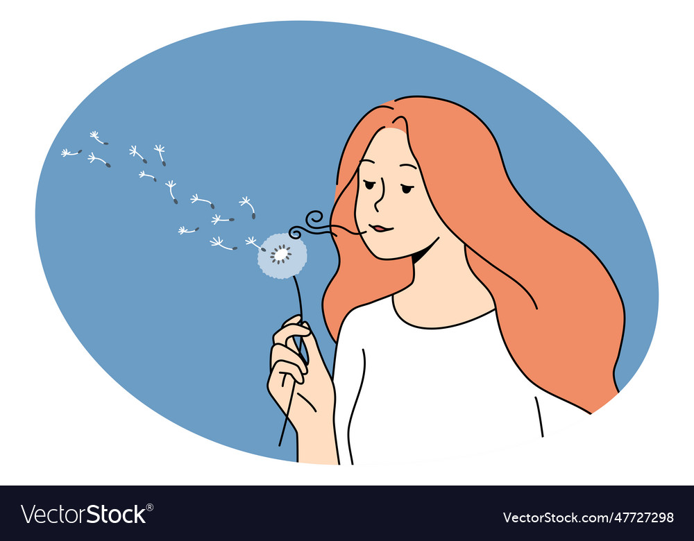 Woman blowing dandelion flower Royalty Free Vector Image