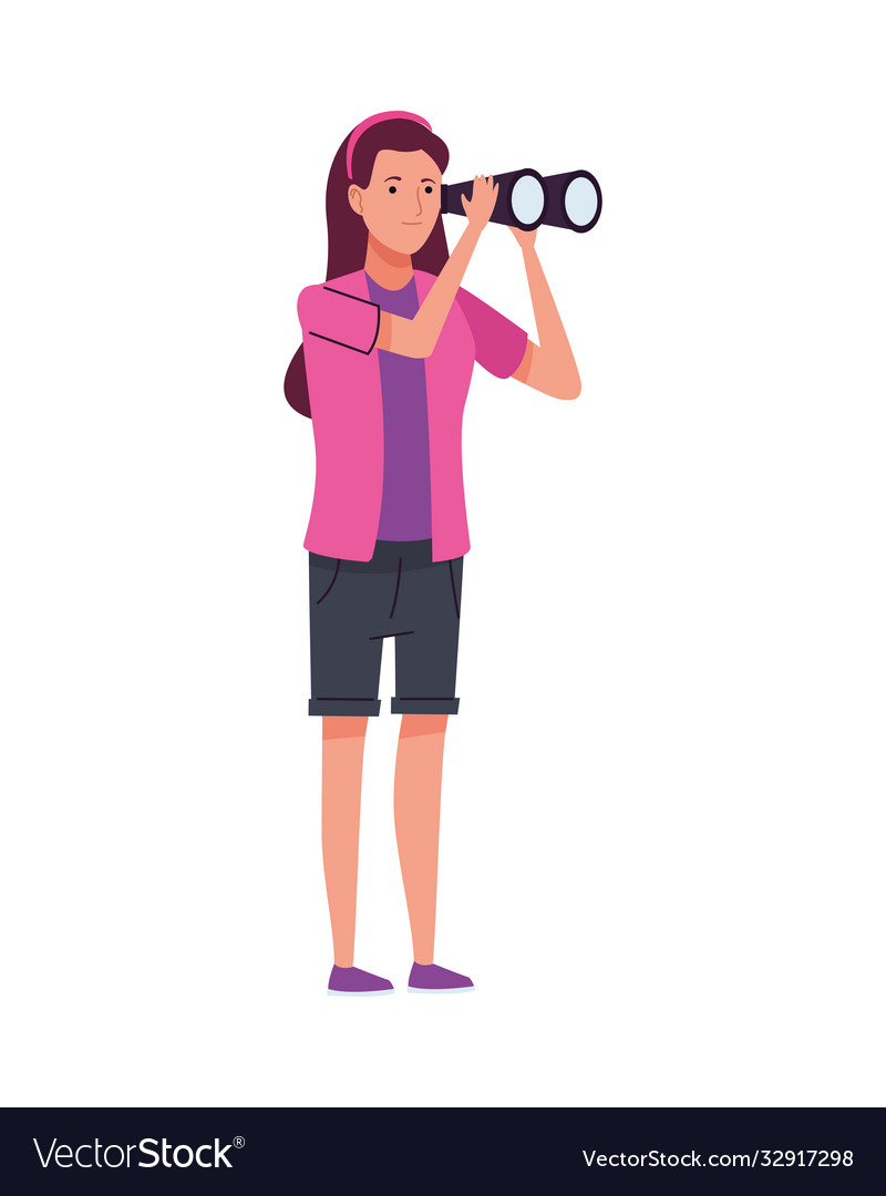 Young tourist woman using binoculars character Vector Image