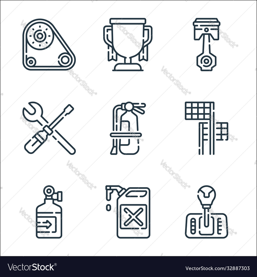 Auto racing line icons linear set quality vector image Auto racing line icons linear set quality