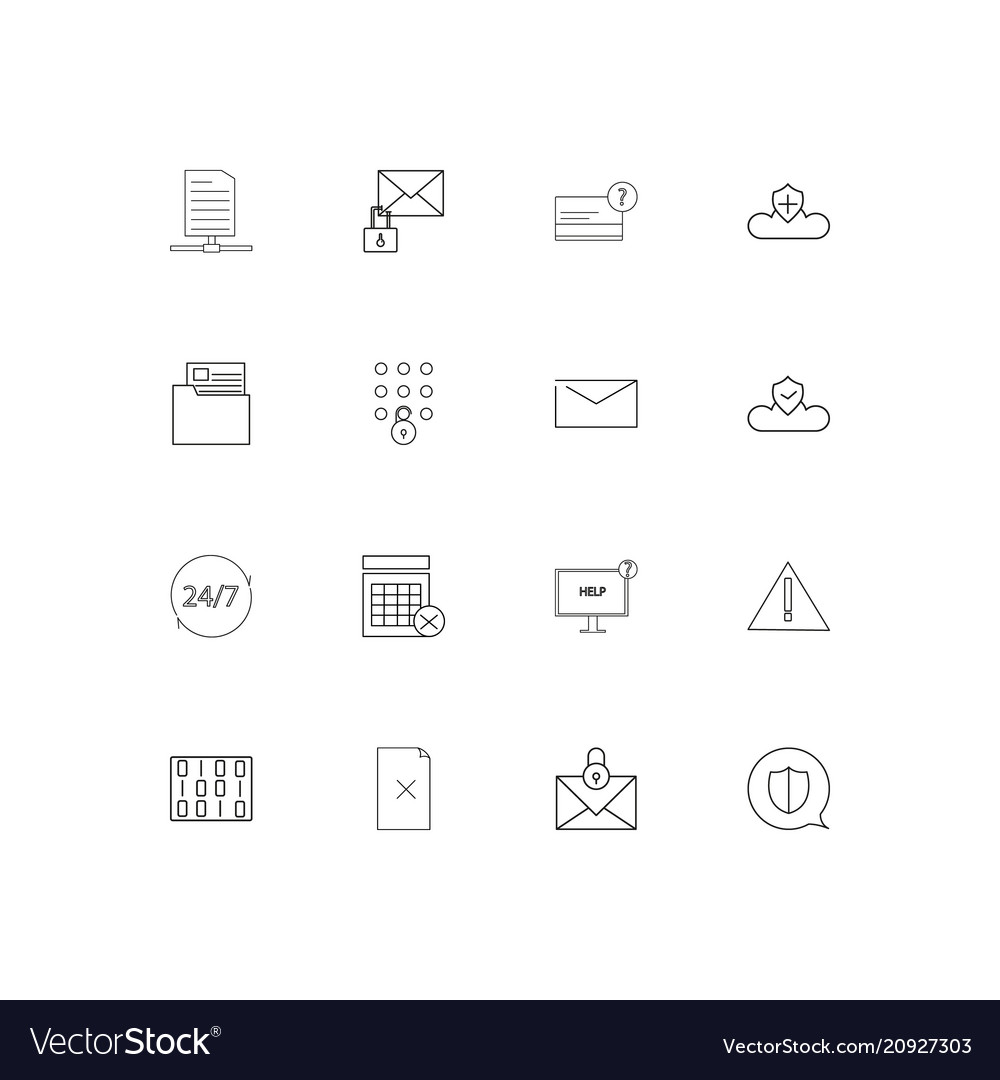 Cyber security linear thin icons set outlined