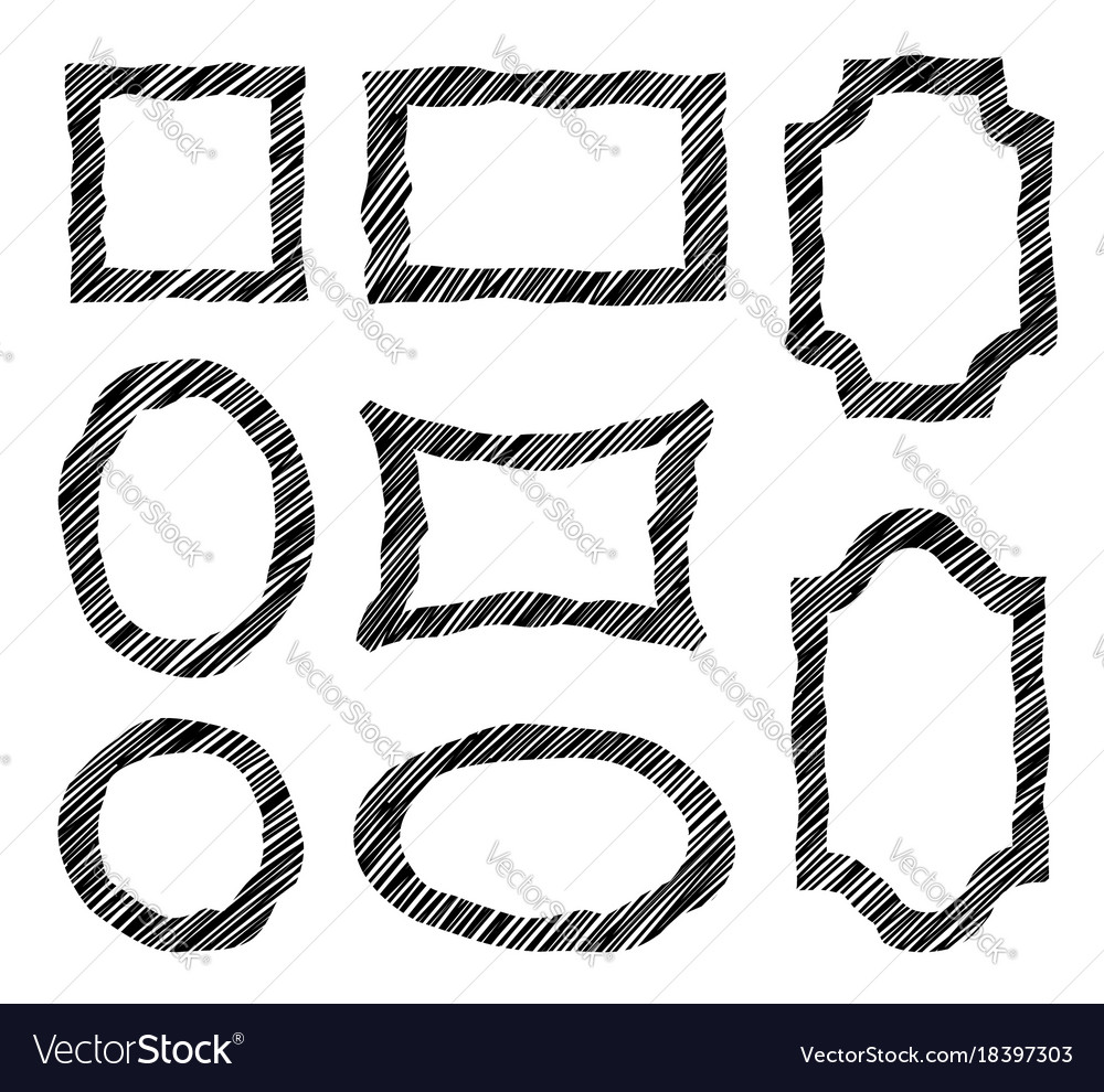 Frame set different shape grunge border in doodle