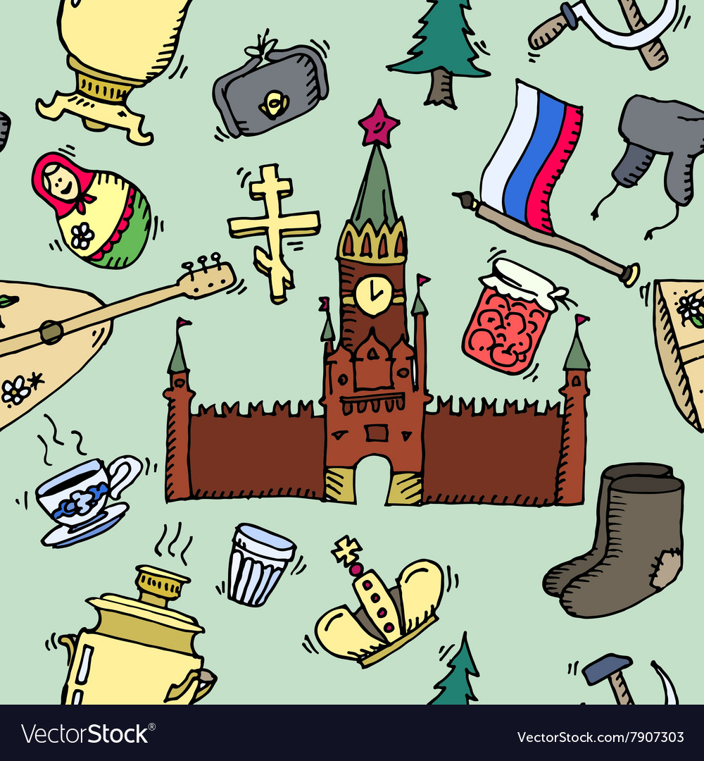 Pattern of russia hand-drawn icons Royalty Free Vector Image