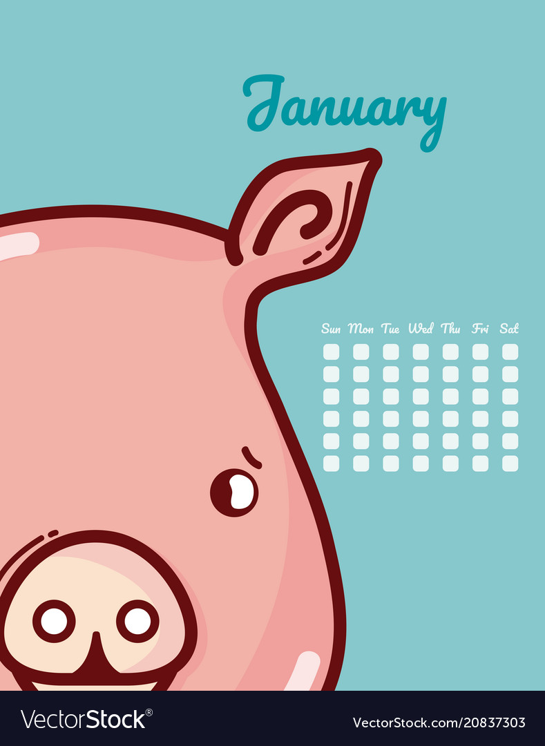 Pig and calendar cartoon concept Royalty Free Vector Image
