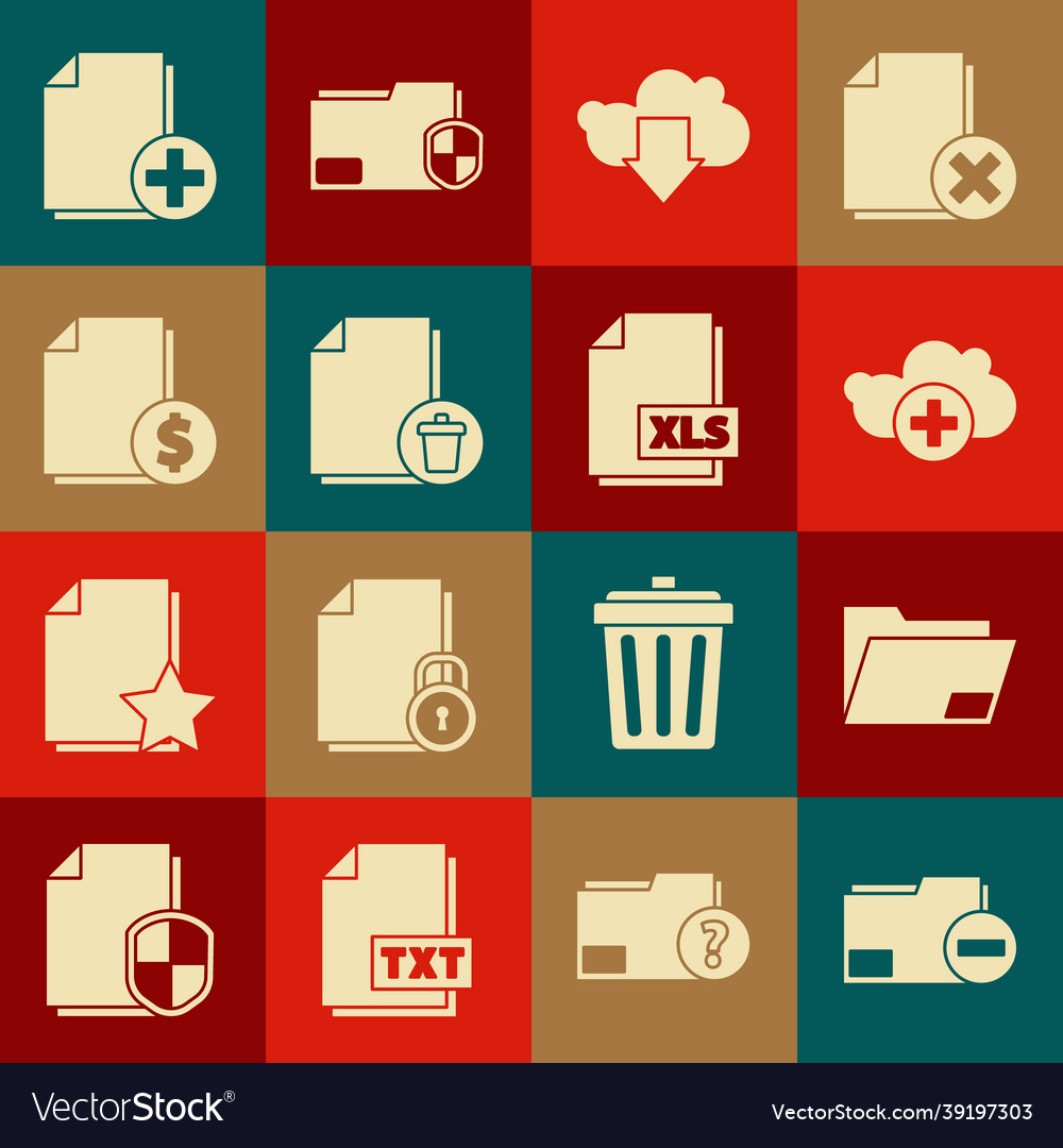 Set document folder with minus add cloud vector image Set document folder with minus add cloud