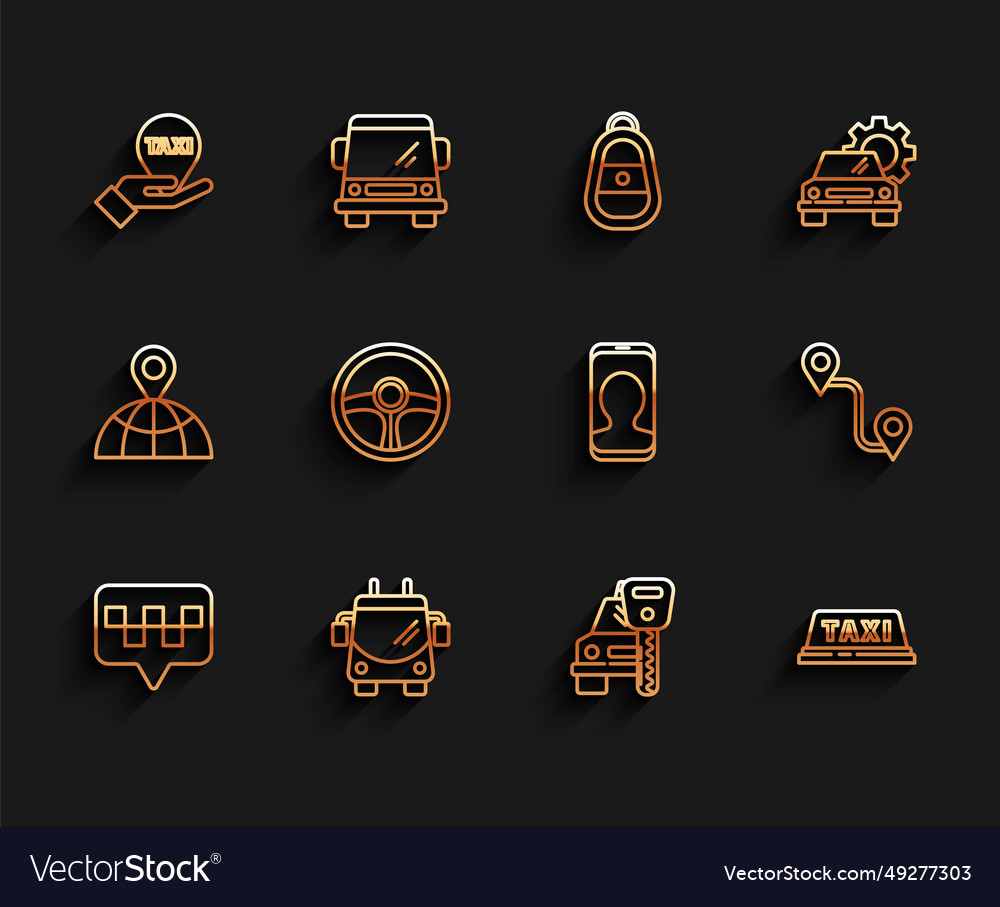 Set line map pointer with taxi trolleybus hand Vector Image Set line map pointer with taxi trolleybus hand