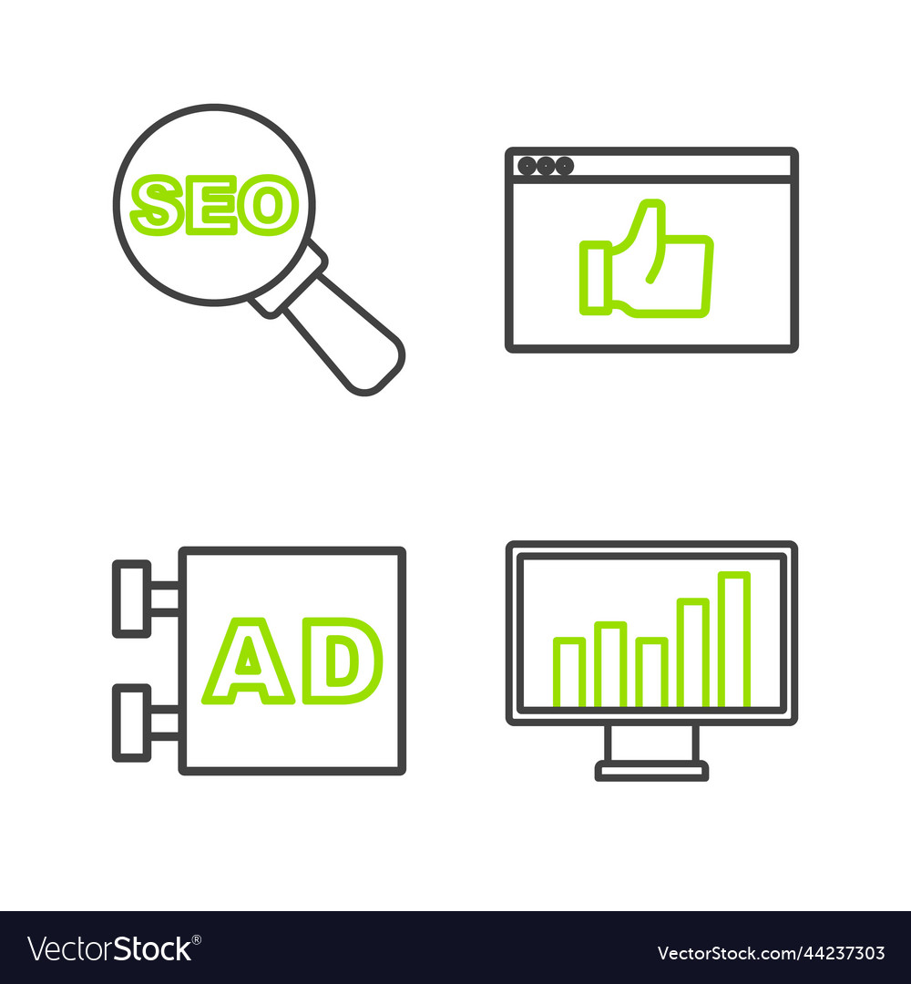 Set line monitor with graph chart advertising vector image Set line monitor with graph chart advertising