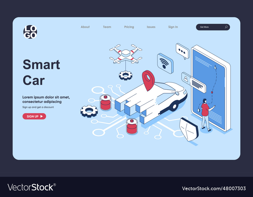 Smart car concept in 3d isometric design Vector Image