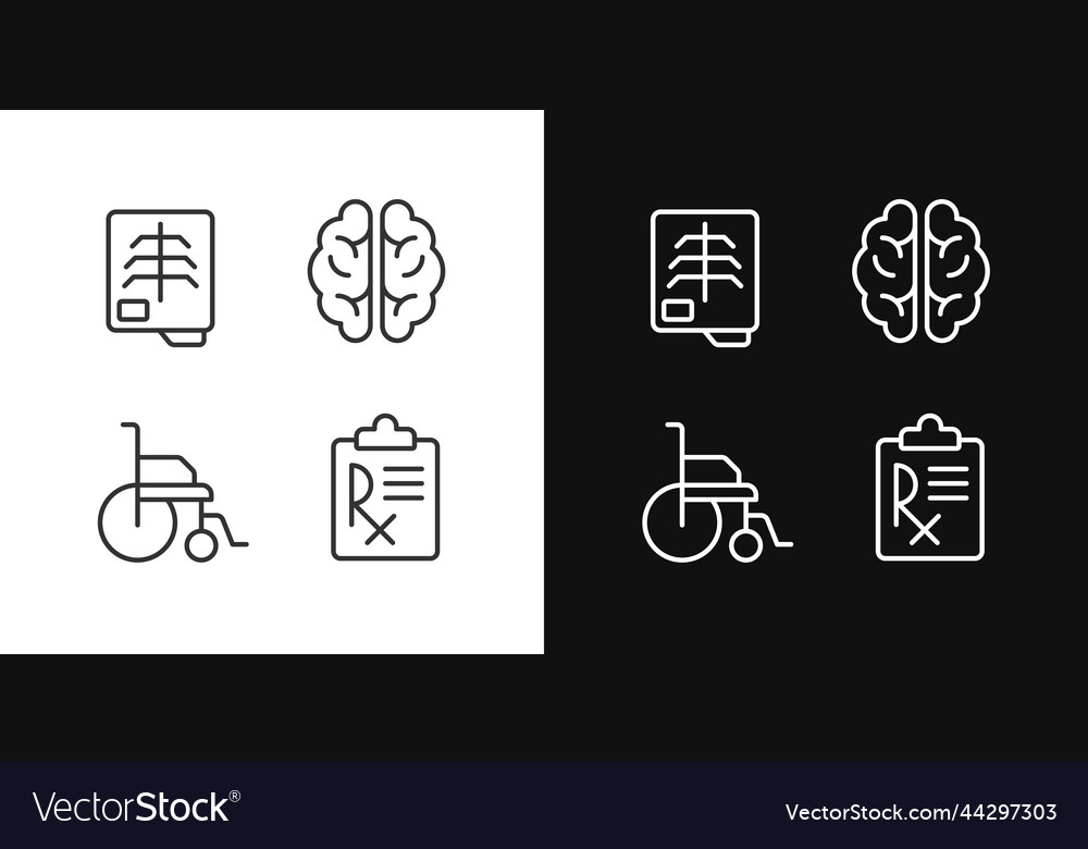 Treatment pixel perfect linear icons set for dark