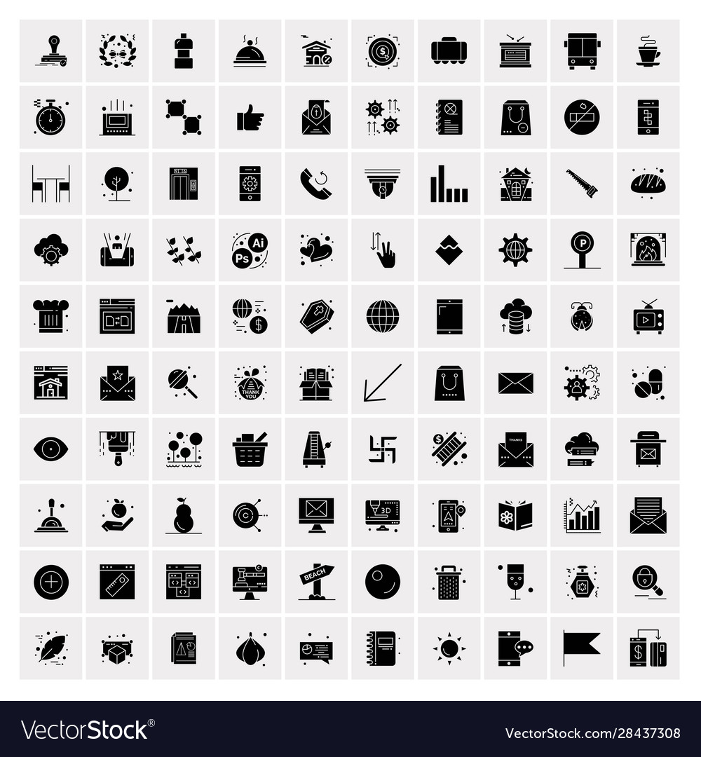 100 solid business icons for web and print Vector Image 100 solid business icons for web and print