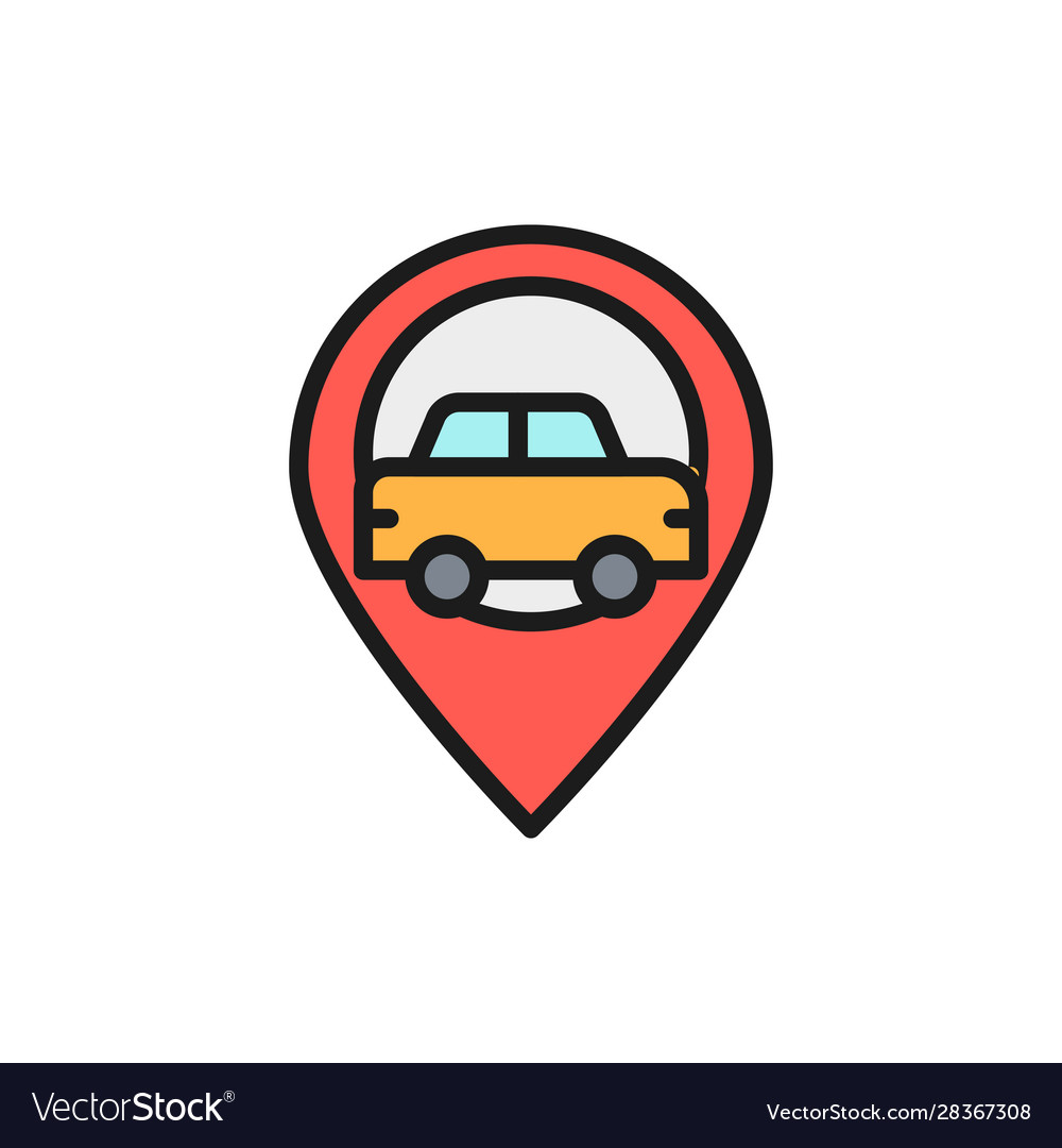 Car location map pointer with taxi flat color vector image Car location map pointer with taxi flat color