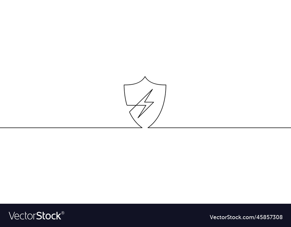 Continuous linear drawing of shield with lightning