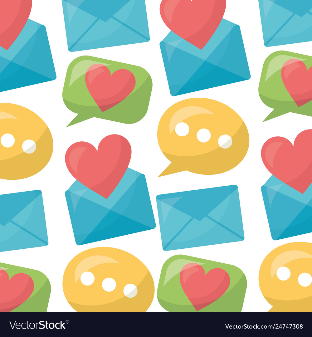 Envelope mail with heart and speech bubble pattern