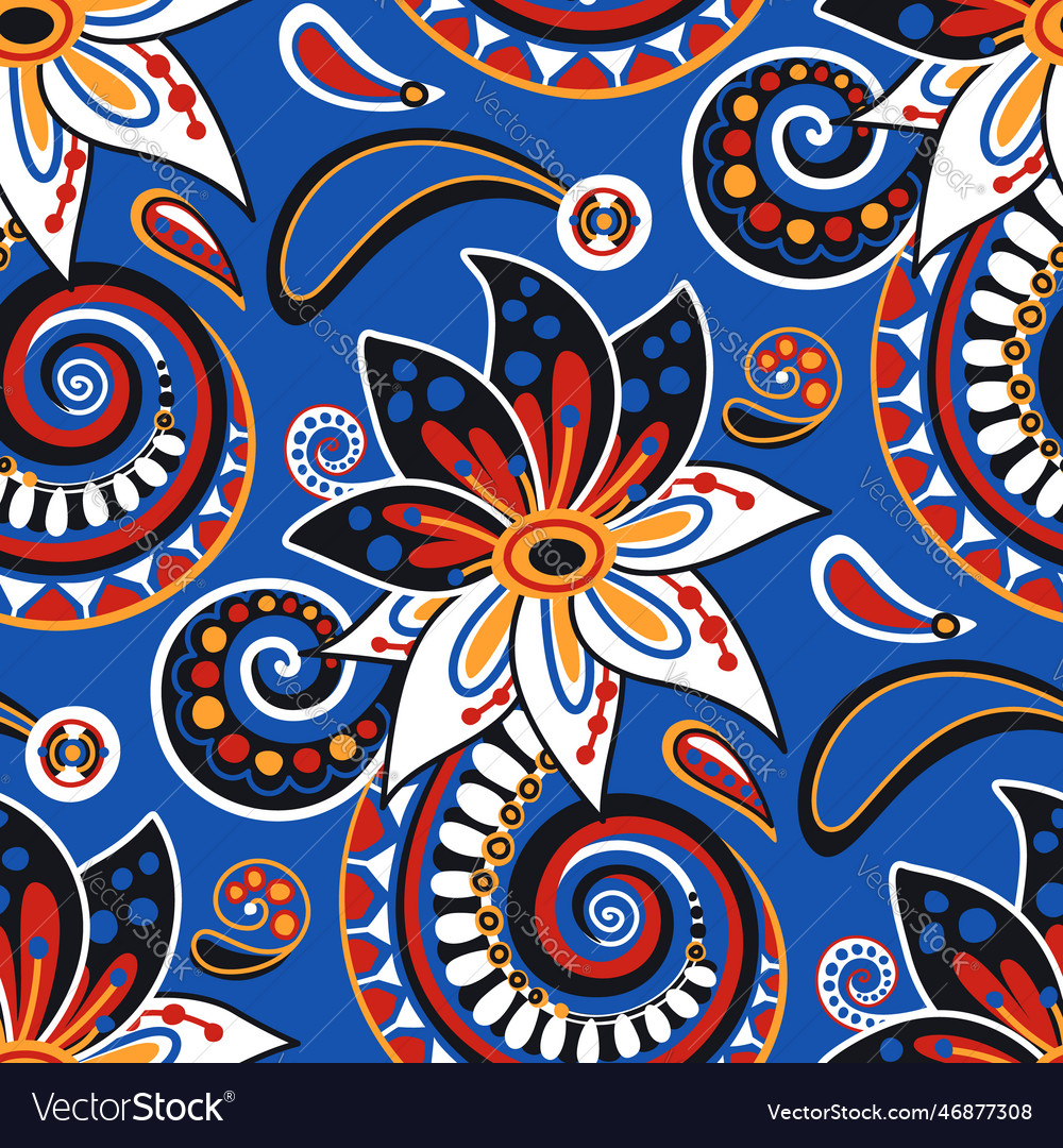 Folkloric seamless pattern with paisley flower