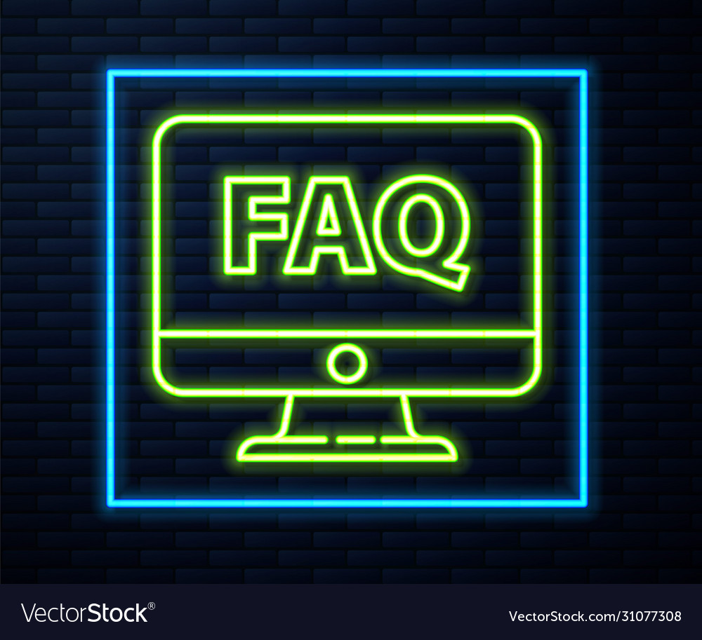 Glowing neon line computer monitor and faq icon vector image Glowing neon line computer monitor and faq icon