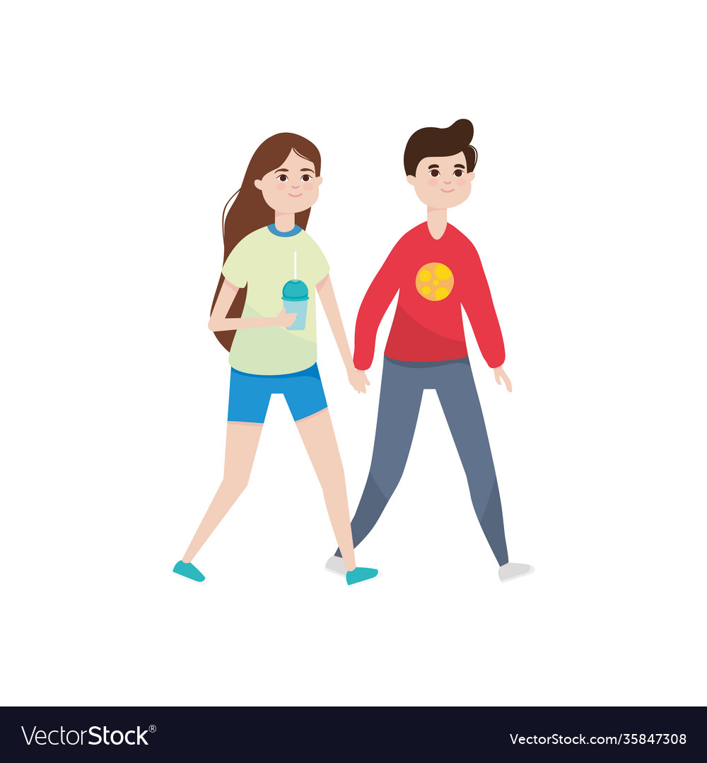 Happy young couple walking icon colorful design