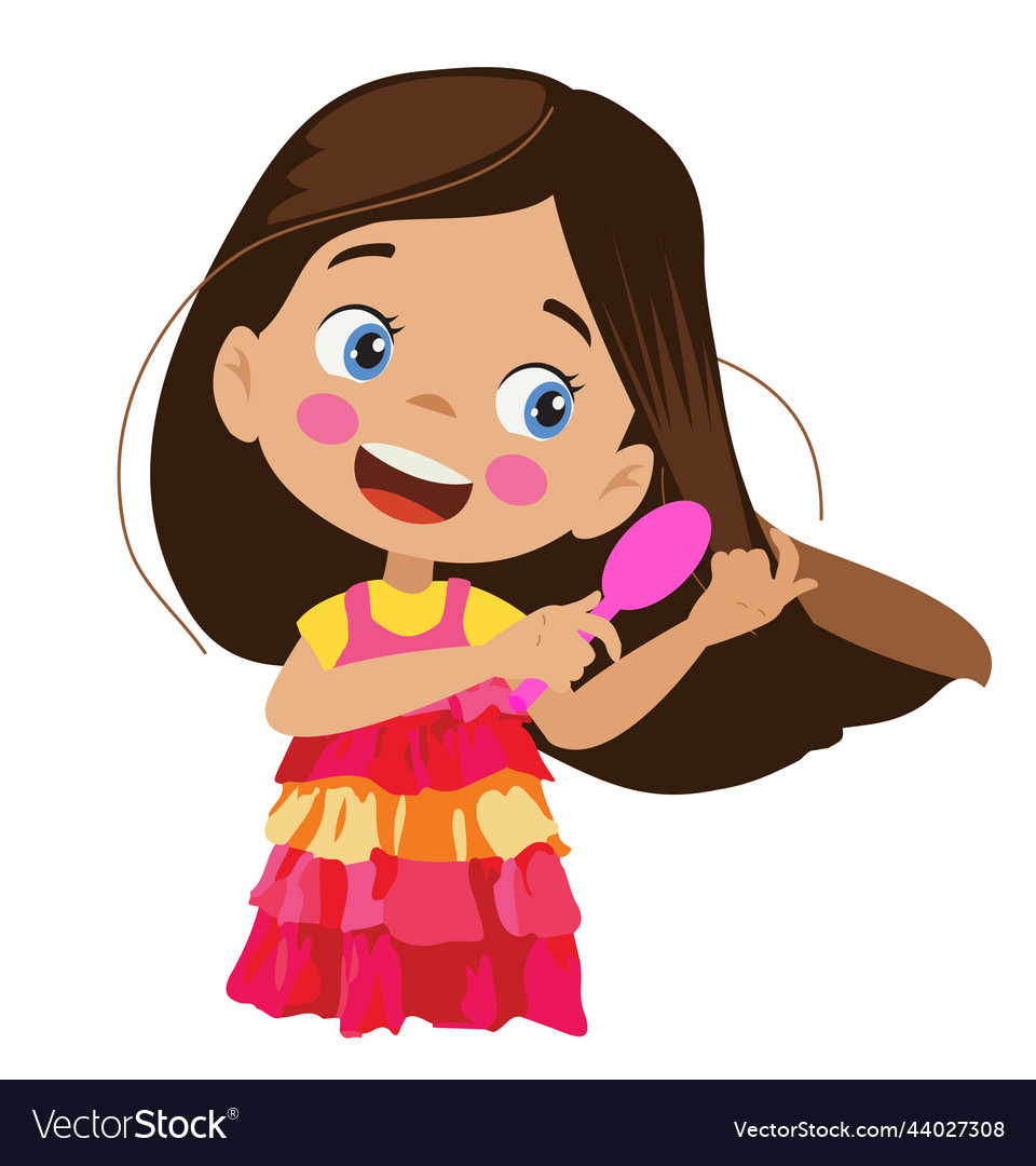 Little cute girl combing her hair Royalty Free Vector Image