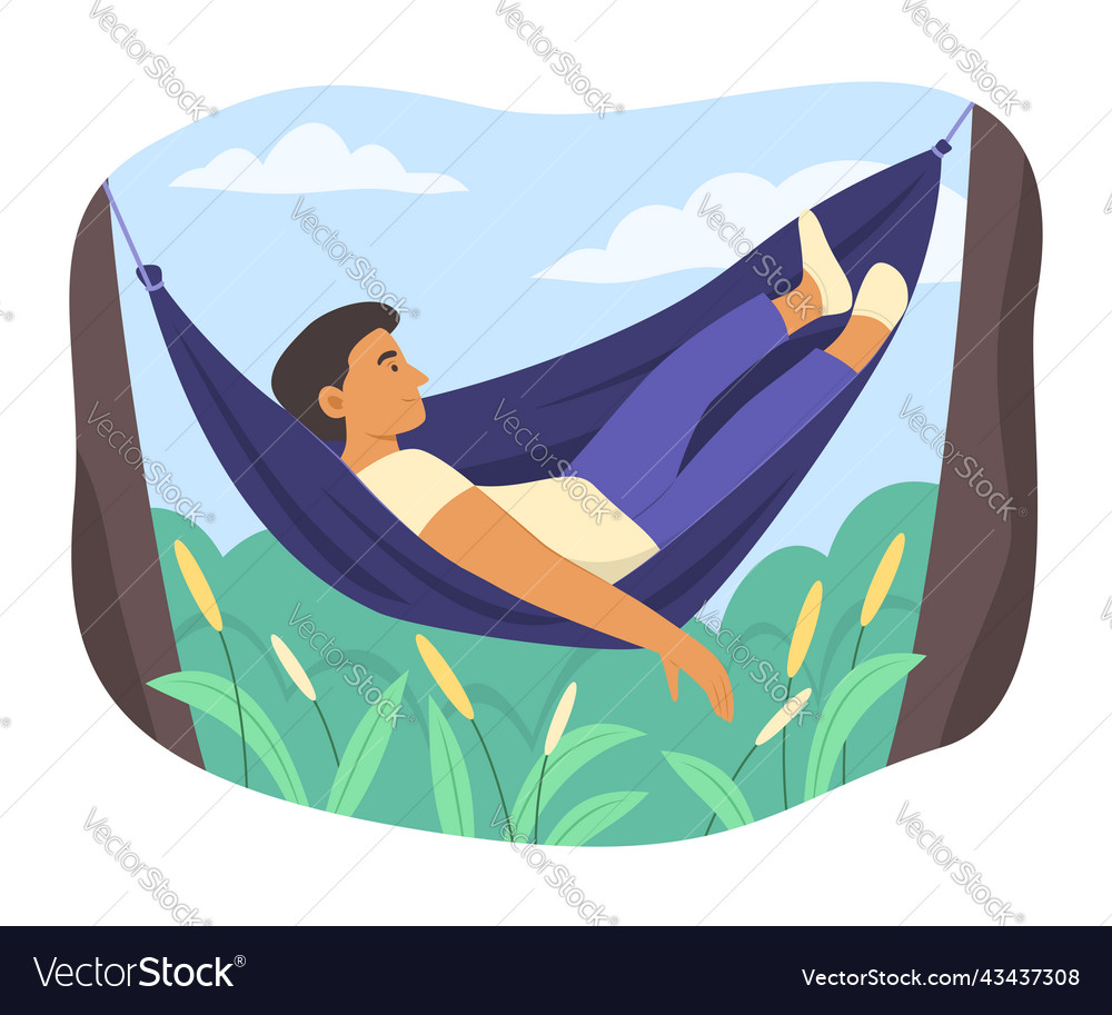 Man lying down in hammock to relaxing Vector Image Man lying down in hammock to relaxing
