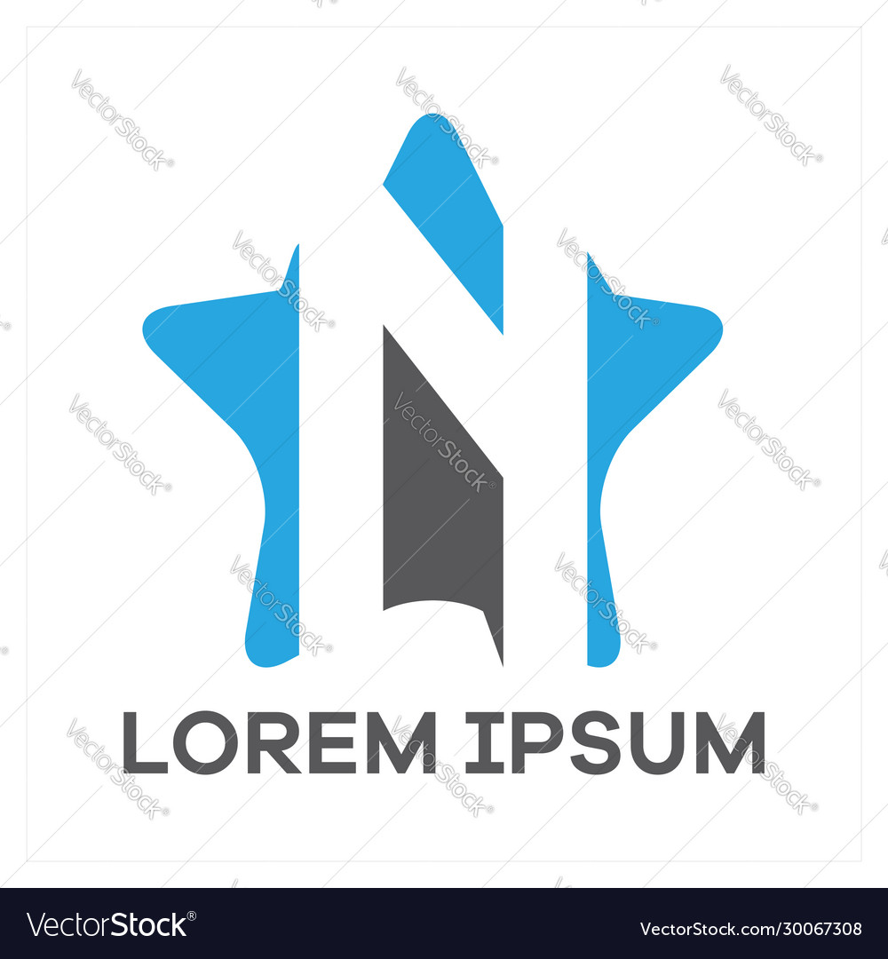 N letter logo design in star