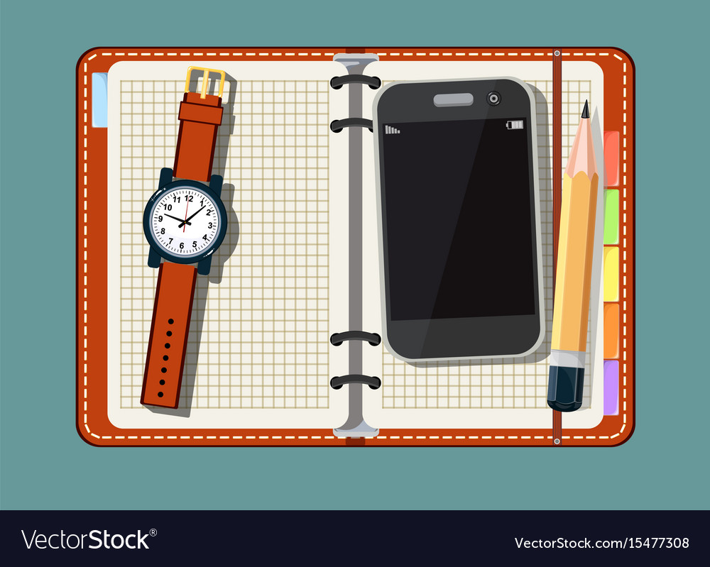 Notepad Smartphone und Uhr