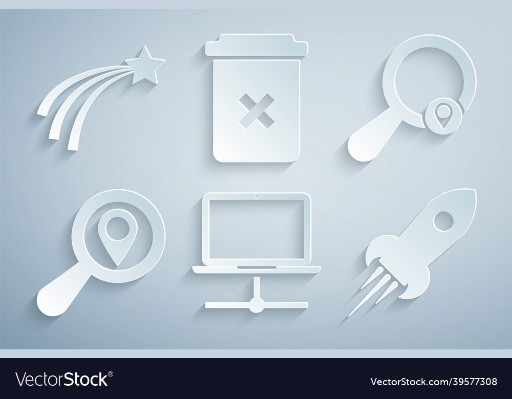 Set computer network search location rocket vector image Set computer network search location rocket