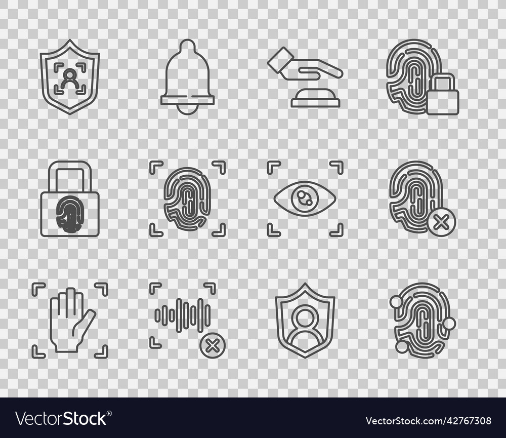 Set line palm print recognition fingerprint vector image Set line palm print recognition fingerprint
