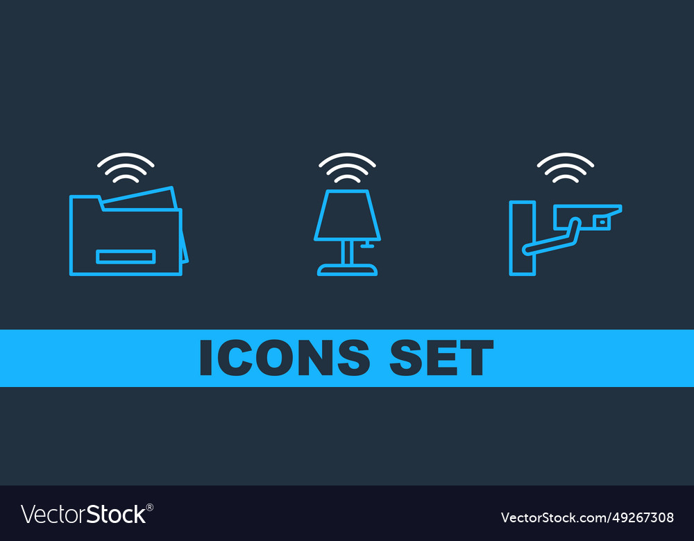 Set line smart security camera printer and table vector image Set line smart security camera printer and table