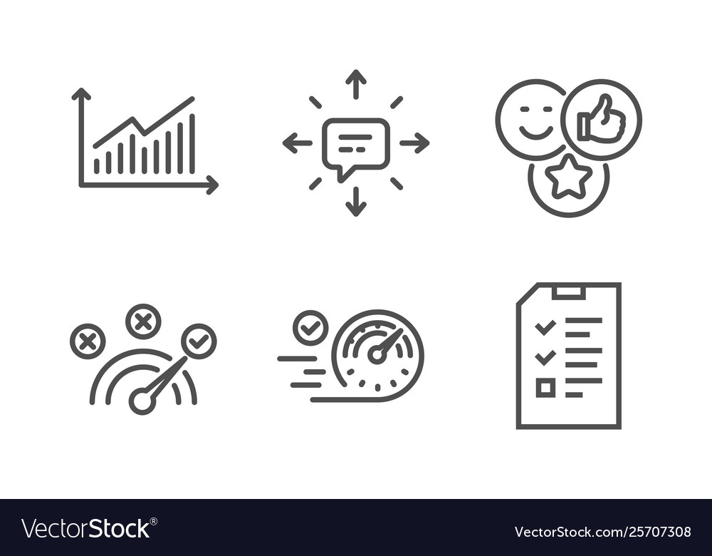 Sms correct answer and graph icons set like