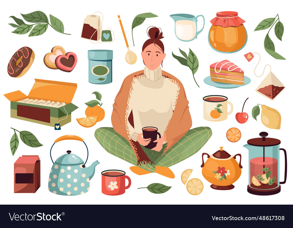 Tea time set graphic elements in flat design