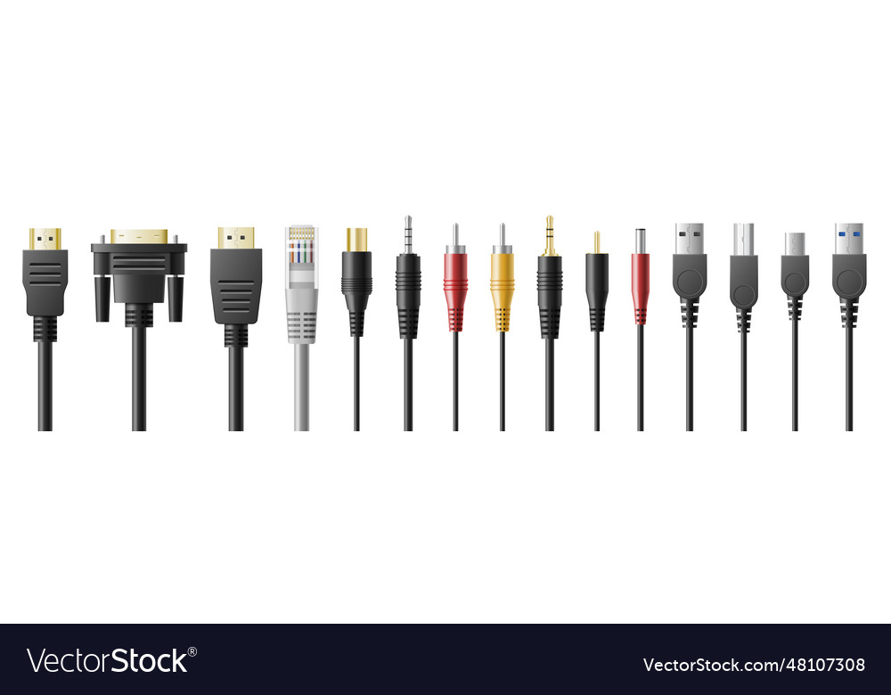 Usb types ports set with connectors and chargers Vector Image