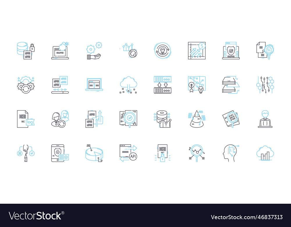 Data management linear icons set database vector image Data management linear icons set database