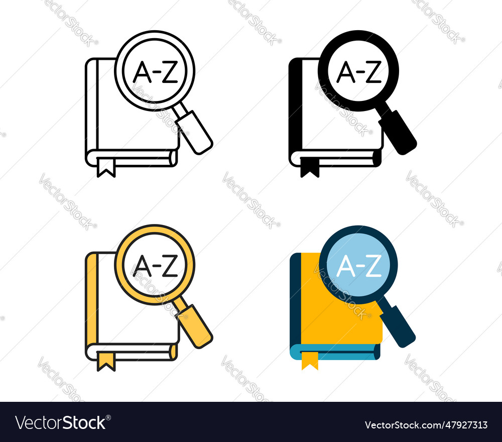 Dictionary icon element design in 4 style line