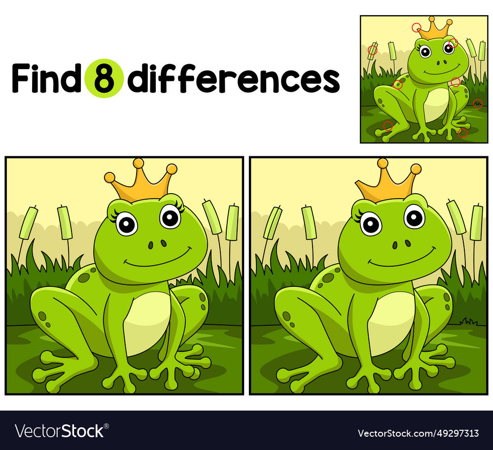 Frog with a crown find the differences Royalty Free Vector