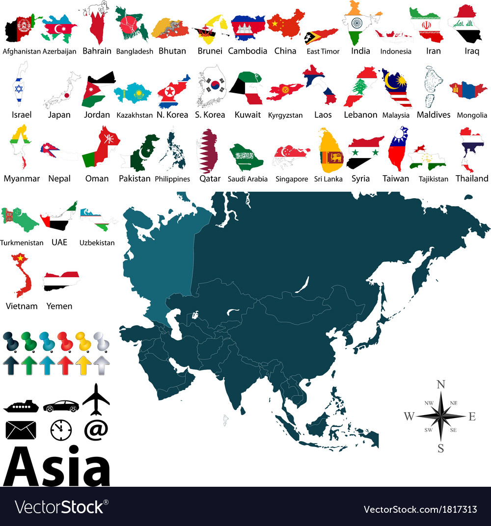 Flag Map Of Asia