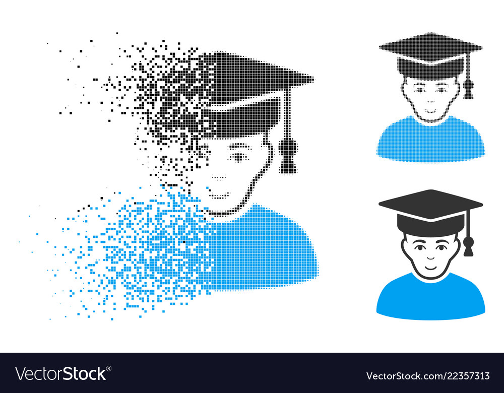 Moving dot halftone professor icon with face