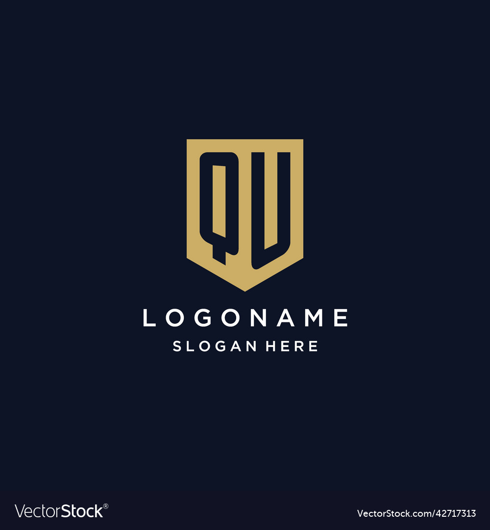Qu monogram initials logo design with shield icon vector image Qu monogram initials logo design with shield icon