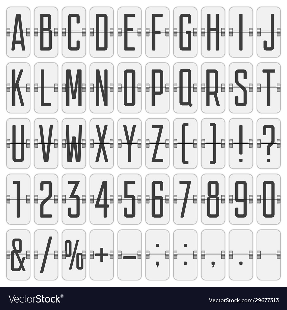 Realistic flip alphabet and numbers Royalty Free Vector