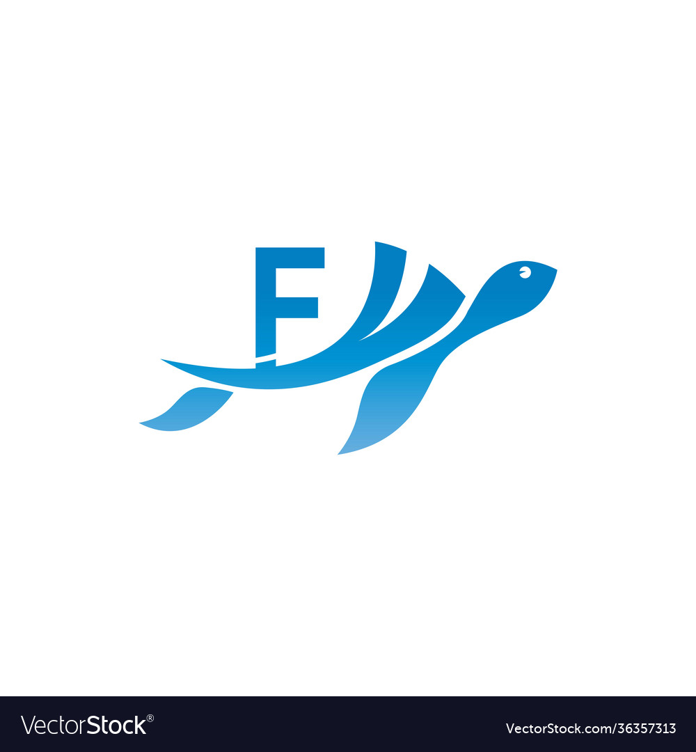 Sea turtle icon with letter f logo design