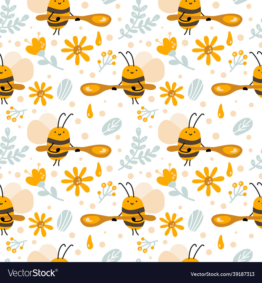 Seamless scandinavian kid pattern of cute bee