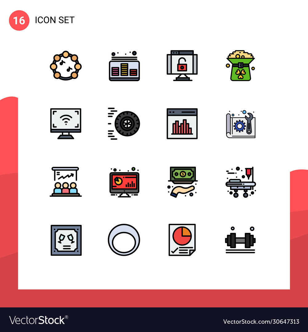 Set 16 flat color filled lines on grid