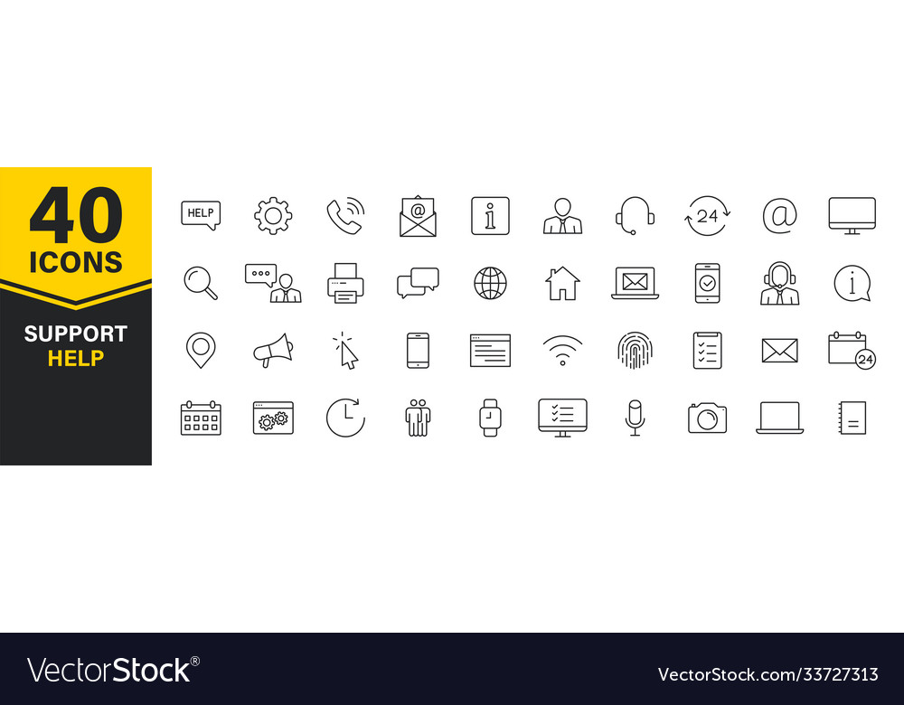 Set 40 support and help web icons in line vector image Set 40 support and help web icons in line