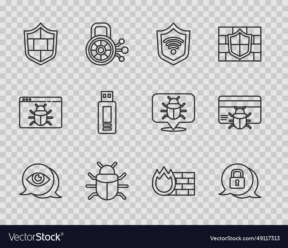 Set line eye scan cyber security shield with wifi vector image Set line eye scan cyber security shield with wifi