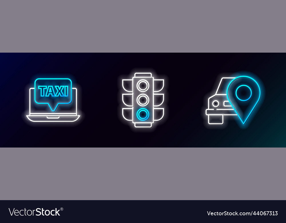 Set line map pointer with taxi laptop call vector image Set line map pointer with taxi laptop call