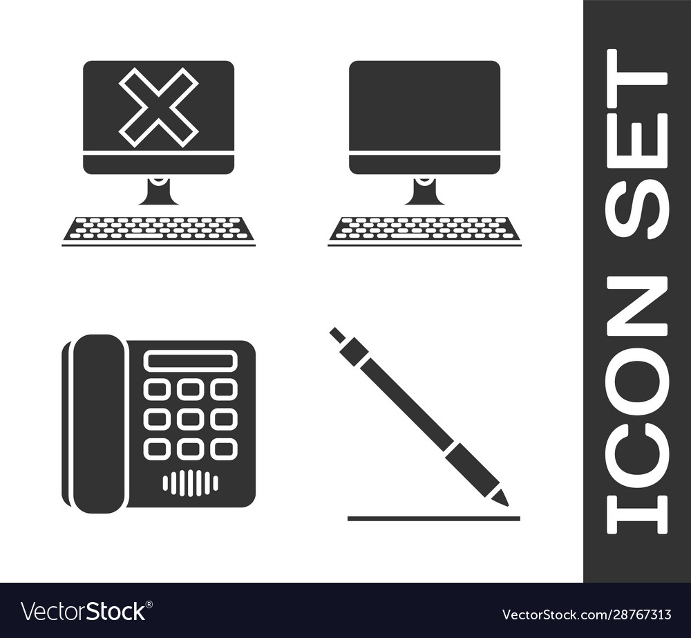 Schreibzeilen-Computer mit Tastatur und x-Marke einstellen vector image Schreibzeilen-Computer mit Tastatur und x-Marke einstellen