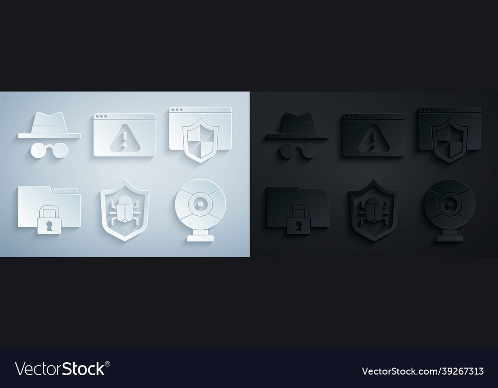 Set system bug browser with shield folder Vector Image Set system bug browser with shield folder