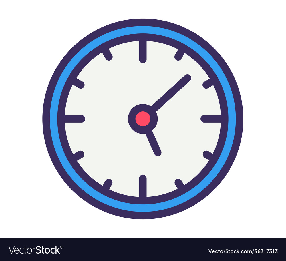 Time clock hour single isolated icon with filled vector image Time clock hour single isolated icon with filled
