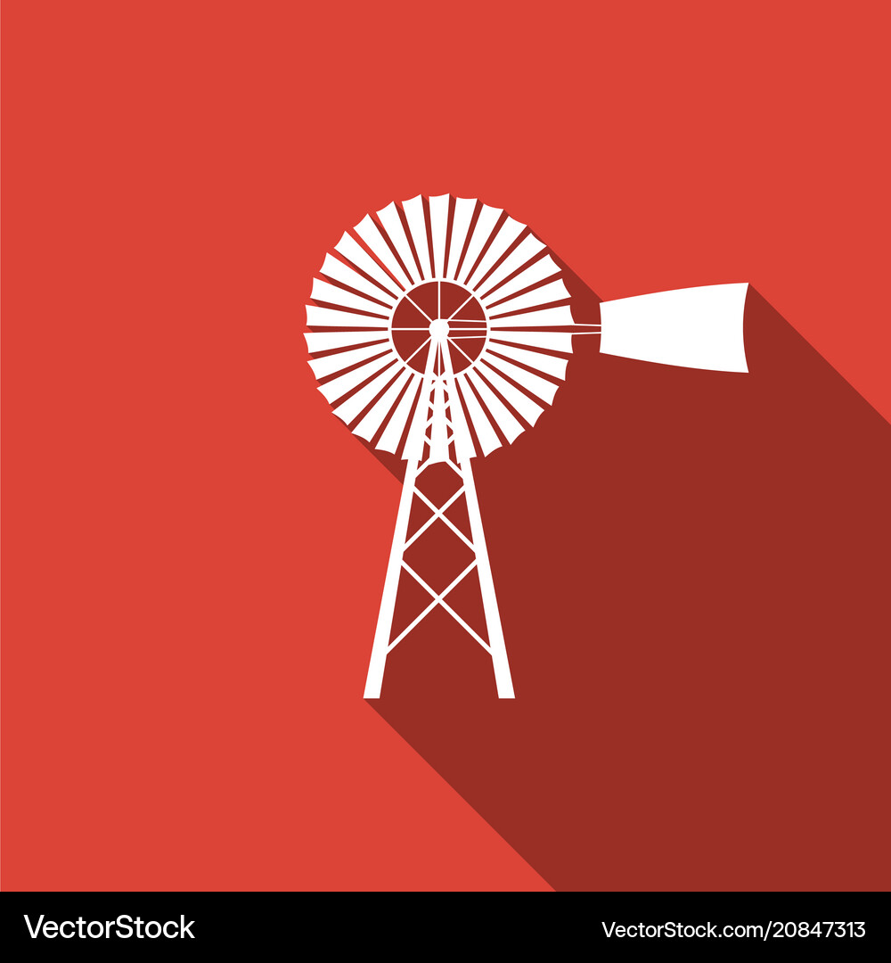 Windmill icon isolated with long shadow Royalty Free Vector