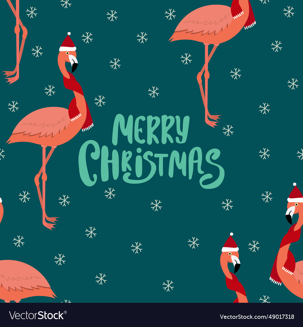 Bright flamingo christmas seamless pattern