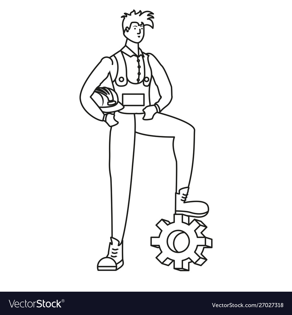 Builder constructor worker with gear character