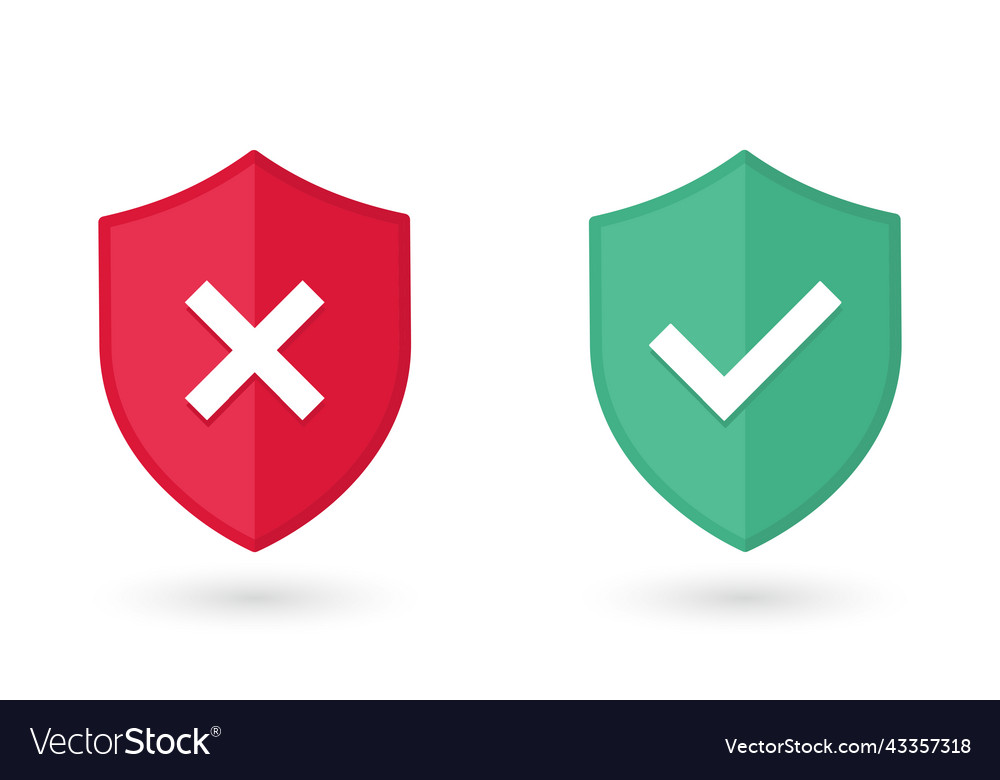 Green shield with check mark and red vector image Green shield with check mark and red
